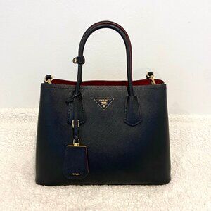 Prada Medium Saffiano Double Bag in Black / Red